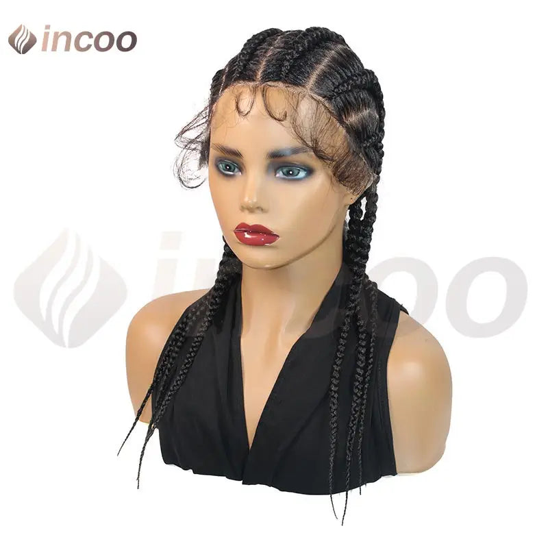 Wear and Go Glueless Wig Synthetic Full Lace Cornrow Braided Wigs Jumbo Box Braids Wig For Black Women Faux Locs Braiding Wigs