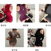 Summer Sexy High Neck Tight Dress Oversleeve Pleated Bottom Wrapped Hip Dress Women Bodycon