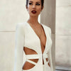 Modphy Red Sexy V-neck Long Sleeve Jacket+High Waist Flare Pants Blazer Set Women'S 2025 New Hollow Out Designer Two-Piece Set