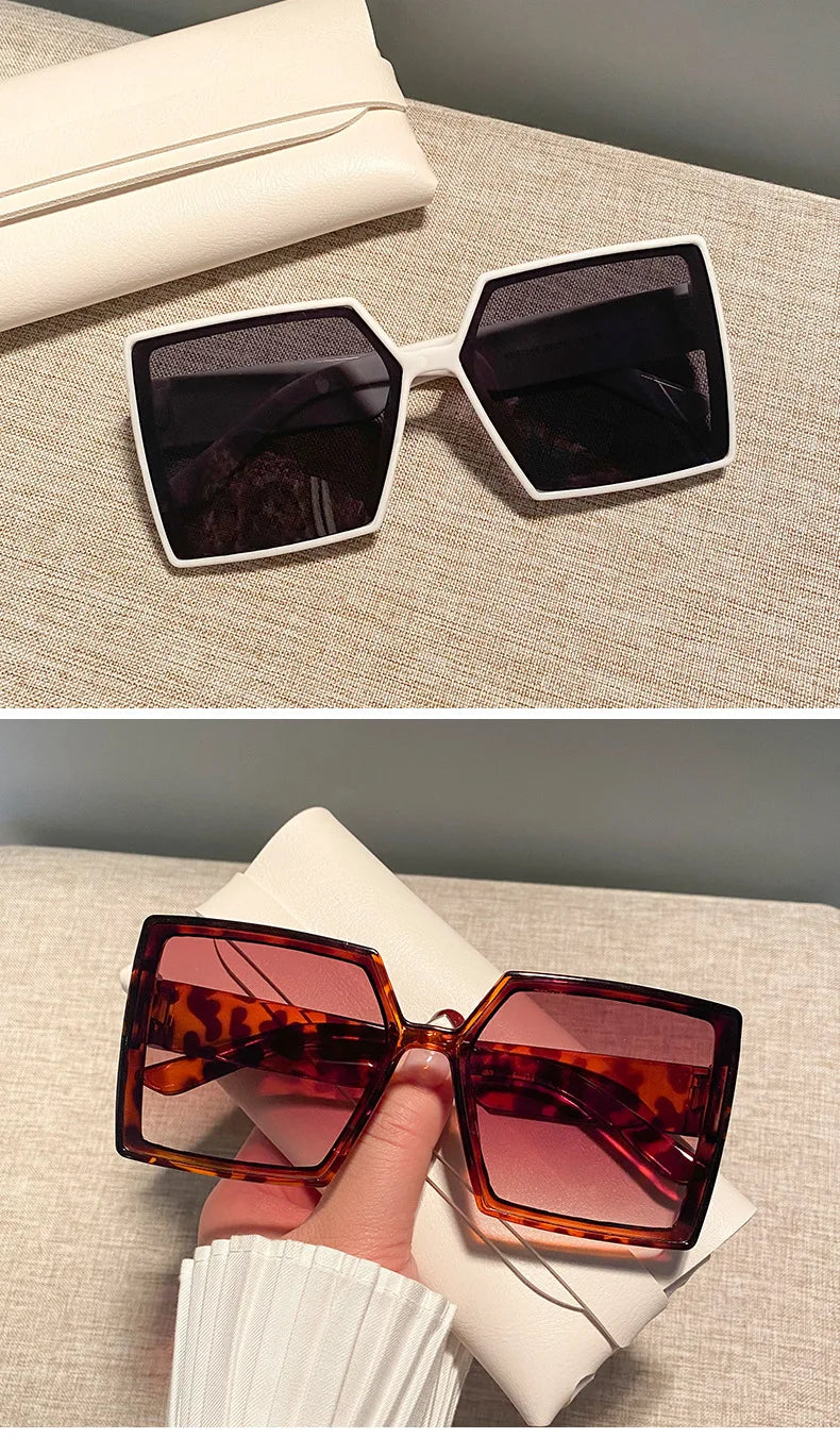 New Vintage Large Frame Sunglasses Women's Brand Designer Square Sun Glasses Women Travel Fashion Eyewear UV400 Gafas De Sol