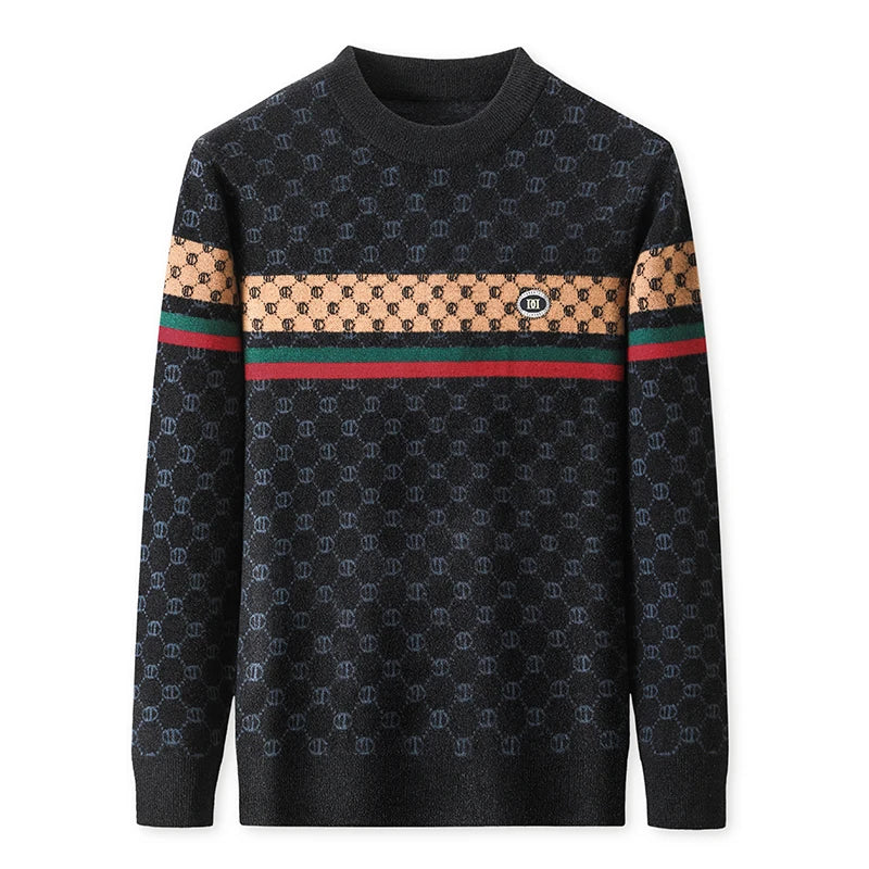 Brand 2023 Autumn High End Mens Velvet Knit Sweater Tops Designer Classic Casual Wool Pullover Fashion Soft Warm Winter Clothing