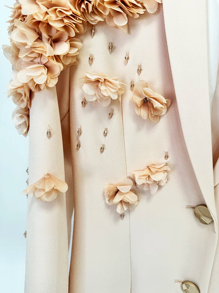 HIGH STREET Newest Fashion 2025 Designer Maxi Dresses Women's Long Sleeve Stunning Flowers Appliques Beaded Long Dress