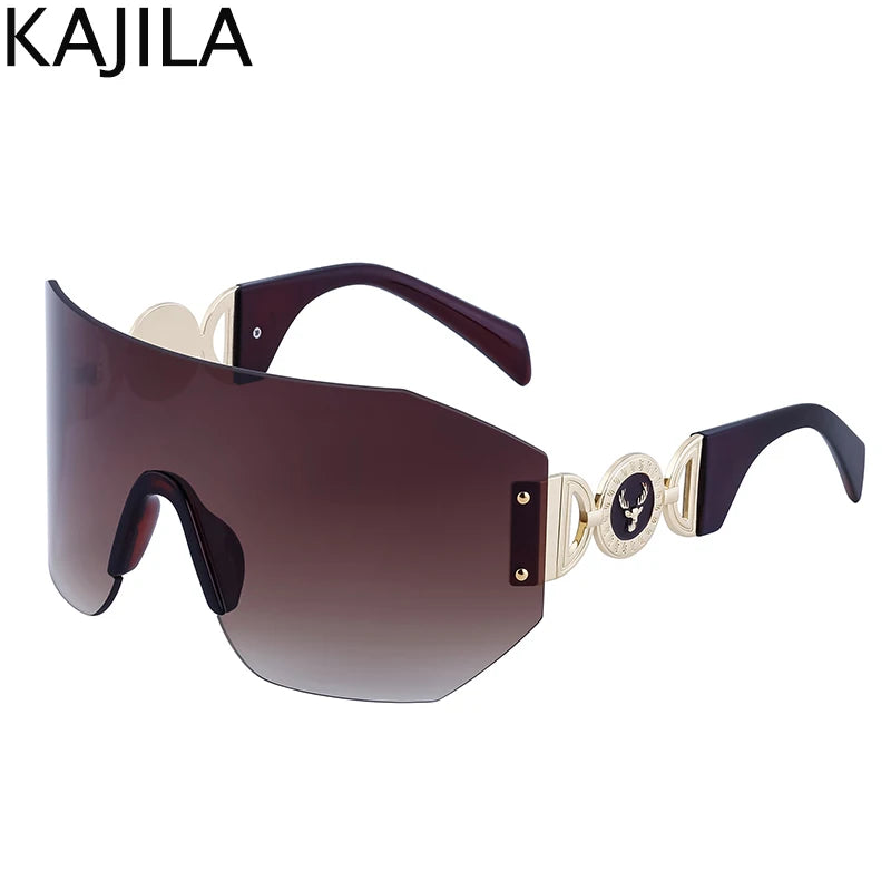 Oversized Shield Rimless Punk Sunglasses Women 2024 Luxury Brand Fashion Winged Sun Glasses For Ladies Shades Eyewear UV400