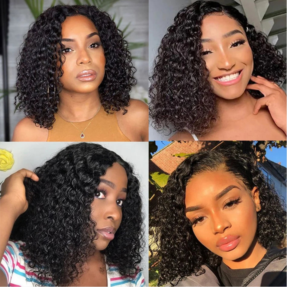Brazilian Deep Water Wave Bob Wig 13x4 Lace Frontal Wig 100% Human Hair Short Curly 4x4 Closure Wig Preplucked Remy Hair 14 Inch