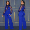 Fashion Women's Clothing Hollow Long-sleeved Loose Wide Leg Jumpsuits Overall Pants Solid Color Sexy Lace