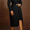 HLJ High Quality Elegant Office Lady Blazer Two Piece Sets Women Lapel Long Sleeve Coat And Slim Dress Outfit Female Clothing