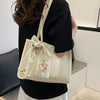 Trendy Lightweight Casual Bow Decor Straw Bag Hollow Out Knitted Flower Tote Bag Large Capacity Shoulder Bag For Teen Girl Women
