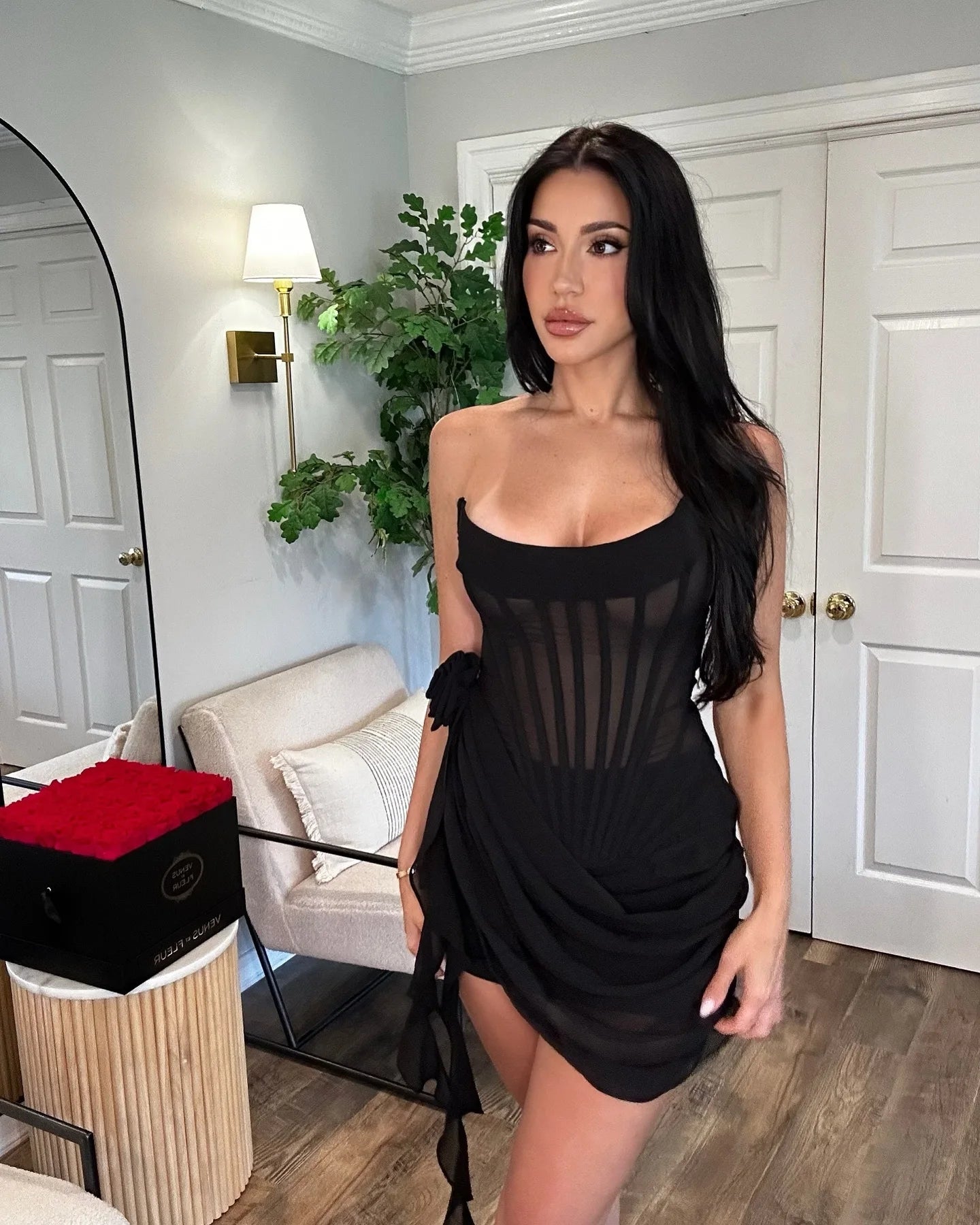 Articat Sexy Strapless Bandage Double-layer Mesh Patchwork Dress Women Perspective Tight Flower Ribbon Vestidos Party Clubwear