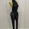 Luxury Sparkly Black Diamond Mesh See THhrough Jumpsuit Women Celebrate Birthday Sexy Dancer Nightclub Performance Stage Costume