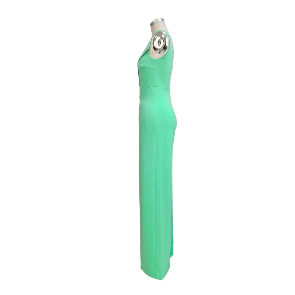 Summer New Vintage Chic Women's Fashion Sexy Sleeveless Single Shoulder Sling High Waist Commuter High Waist Straight Jumpsuit