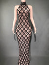 Sparkly Rhinestones Sleeveless Long Dress Elegant Dark Mesh Celebrate Evening Wedding Prom Gown Birthday Dress Photograph Wear