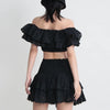TWOTWINSTYLE Hit Color Print Casual Two Piece Sets For Women Slash Neck Short Sleeve Top High Waist Skirt Summer Set Female New