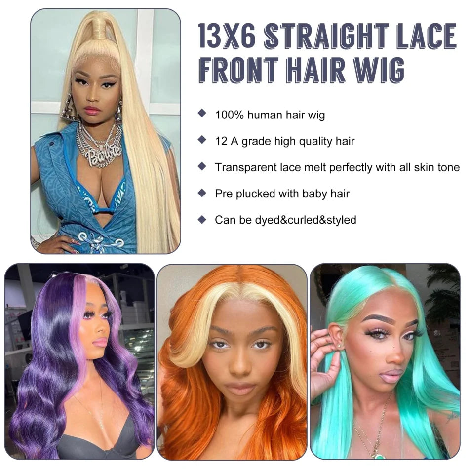 Blonde 613 Human Hair Wigs Straight Hd Lace Frontal Wig 13X6 Brazilian Wig For Black Women 30 40 Inch Lace Front Wig 230 Density