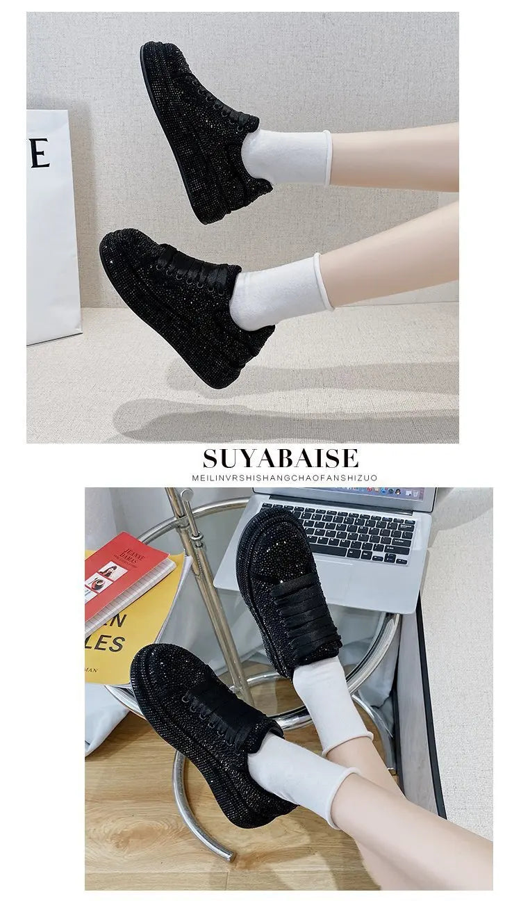 Brand Women's Sneakers Luxury Rhinestones Women Causal Shoes Designer Platform Sport Shoes Fashion Comfort Women Shoes Plus Size
