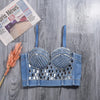 Irene Tinnie Sexy Cute Hole Cartoon Decoration Push Up Bustier Women's Denim Bralette Cropped Top Vest Plus Size