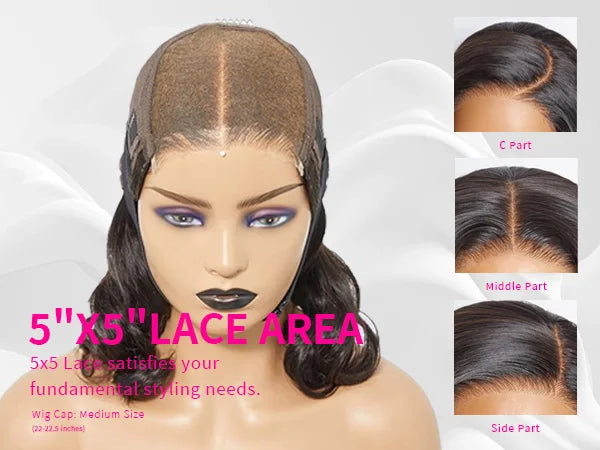 Salt and Pepper Loose Wave Lace Front Bob Wig Human Hair Side Part  5x5 HD Closure Lace Wig Ready To for Black Women