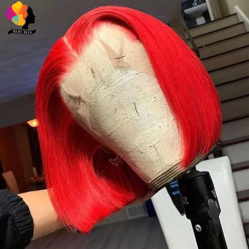 Burgundy Bob Wig Lace Front Human Hair Wigs Pre-Plucked 99J Red Blonde Colored Straight Human Hair Wigs 13x1 Lace Front Wig
