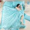 Nordic Satin Silk Bedding Set with Duvet Cover Bed Sheet Pillowcases Luxury Solid Single Double Couple Pillow Case Bedsheet