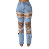 Women's Destroyed Ripped Hole Denim Pants Pearl Rhinestones Chain Distressed Slim Fit Skinny Jeans Y2K Night Club Party Jeans
