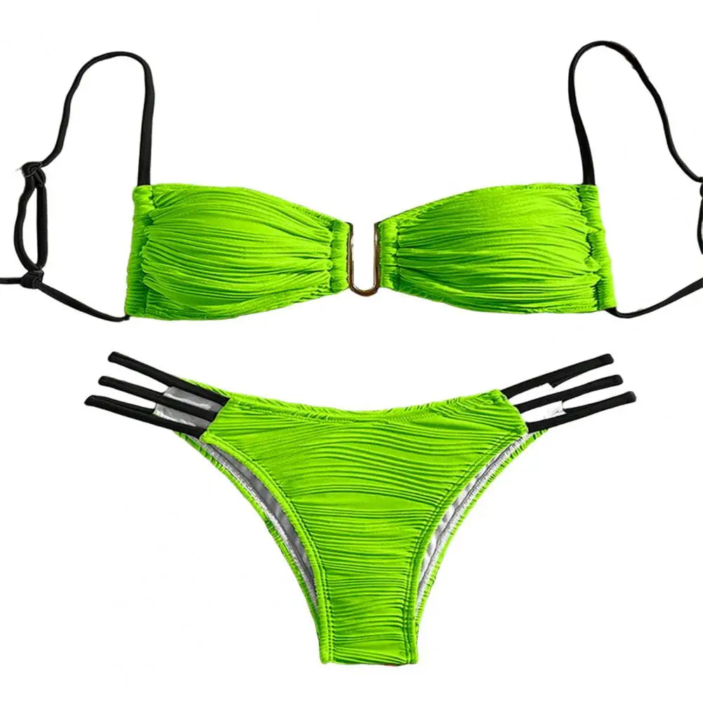 Women Two-piece Trunk Swimsuit Stylish Bandeau Padded Bikini Set Split Swimming Suit Lady Girls Pad Bra Briefs Set Beachwear