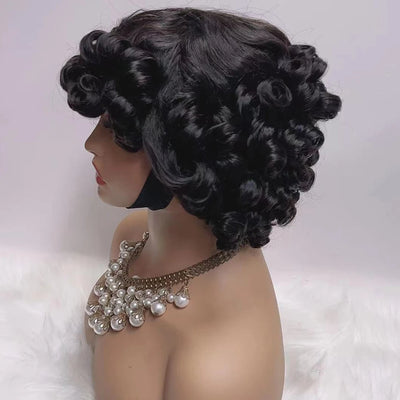 330% Density Brazilian Egg Curl Pixie Cut Wig Human Hair With Bangs Water Wave Short Bob Wig For Women Preplucked Local Delivery