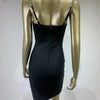 2024 New Black Bandage Dress Women Elastic Crystal Spaghetti Strap Deep V Neck Bodycon Mini Celebrity Evening Club Party Dresses