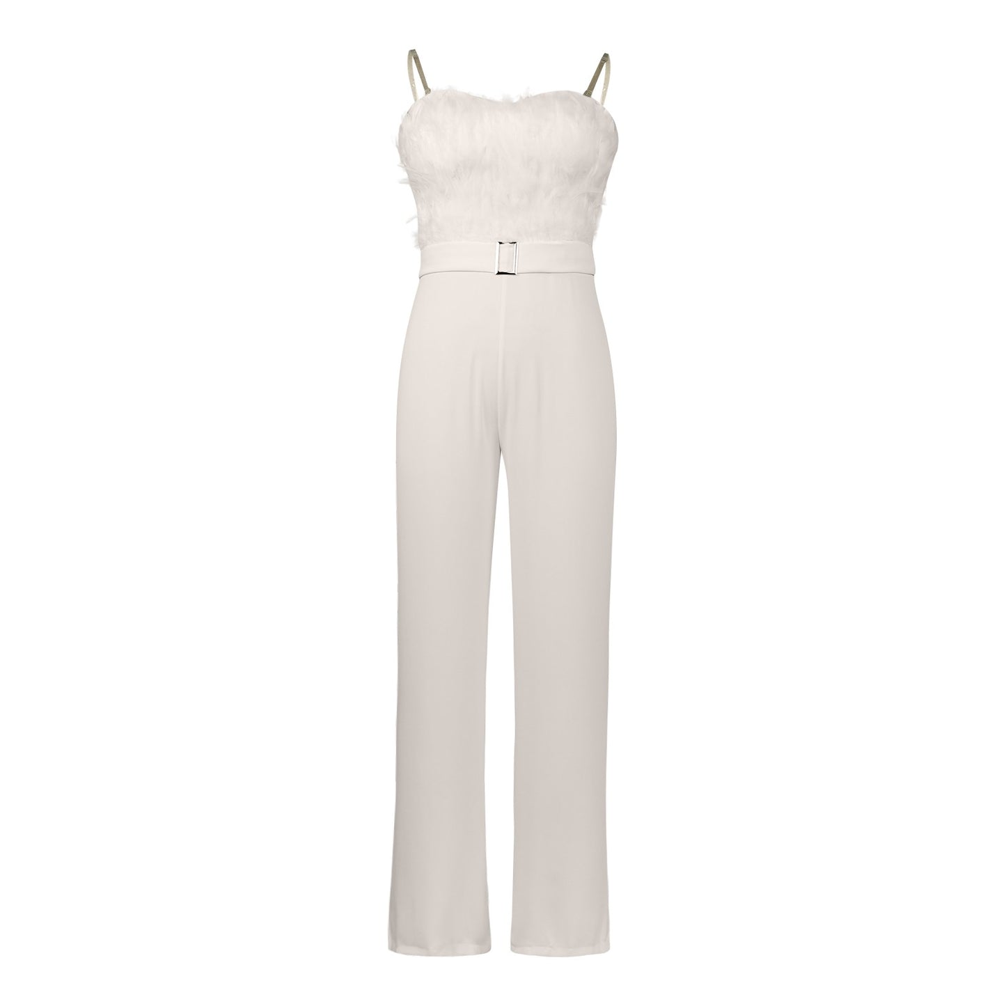 Women Jumpsuit Feather Tube Top Sexy Evening Party Jump Suits Sleeveless High-waisted Straight Playsuits Night Clubwear Overalls