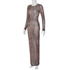 Dress Summer Women Leopard Print Mesh O Neck Long Sleeve Sexy See Through Maxi  Fashion Outfits Beach Vacation Nightclub