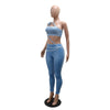 Joskaa Women Velvet 2 Piece Sets Sexy Diamonds Wrap Chest Tank Tops and Pencil Pants Match Winter Party Club Outfits Streetwear