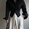 Gidyq Korean Bandage Shirt Women Fashion Backless Sexy Blouse Office Ladies Casual Slim Chic Turn Down Collar Long Sleeve Tops