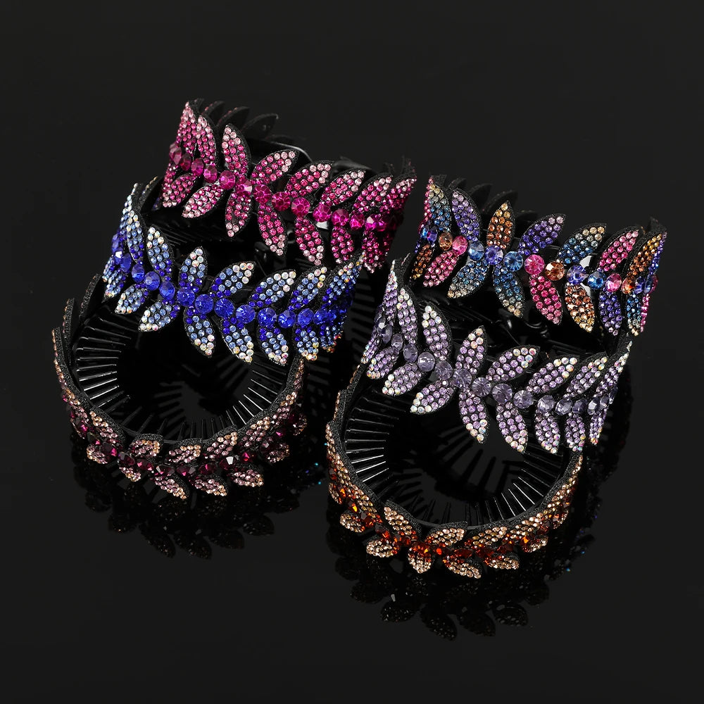Fashion Crystal Rhinestone Hairpin Bun Hair Claw Clips Ponytail Buckle Flower Hair Clip Wedding Barrettes Valentine's Day Gift