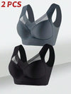 2PCS Women Lace Sport Bras Plus Size Seamless Bra Bralette Backless Lady Brassiere Vest Female Gather Shock-Proof Wireless L-5XL