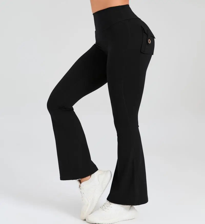 Women Flare Pocket Leggings High Waist Sport Yoga Pants Quick Dry Breathable Leggings Outfit Fitness Gym Clothes Sportwear Pant