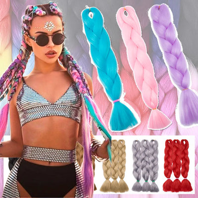 S-noilite Box Braiding Hair Pre Stretched Ombre Jumbo Braids Synthetic Braiding Hair Red Pink Blue Gray 24 Inch Hair Extensions