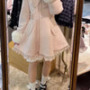 Winter New Japanese Sweet Bow Slim Medium Long Woolen Coat Faux Fur Collar Lolita Girl Women's Pink White Wool Jacket Overcoat