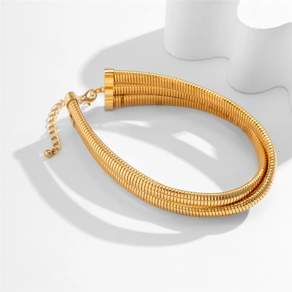 Ingemark Exaggerated Chunky Heavy Metal Twisted Torques Choker Necklace for Women Spiral Big Chain Grunge Jewelry Steampunk Men