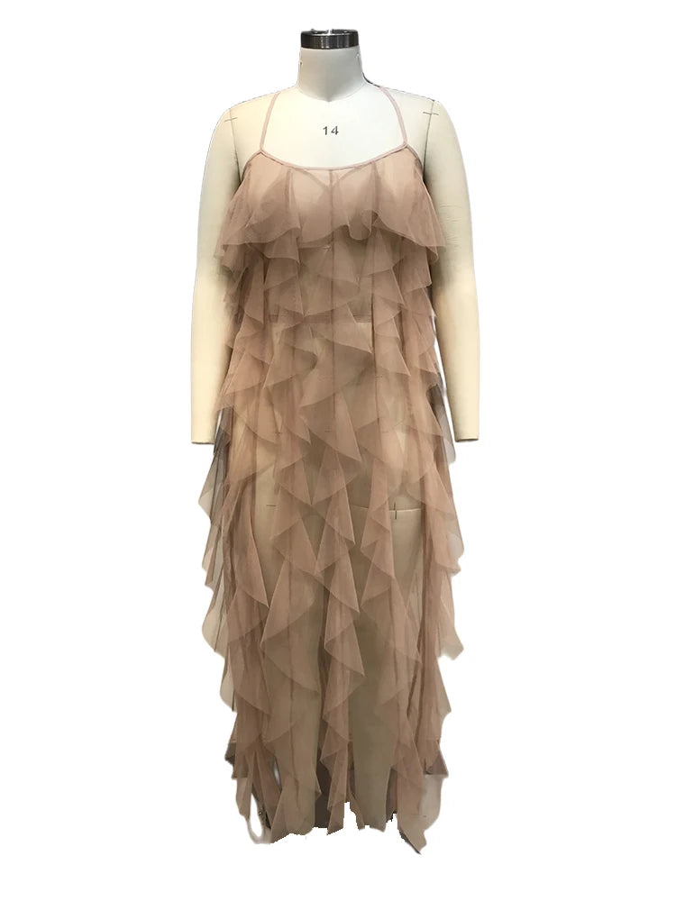Chic and Elegant Summer Dress Women Halter Sexy Birthday Dress Transparent Mesh Backless Maxi Dress Wholesale Dropshipping