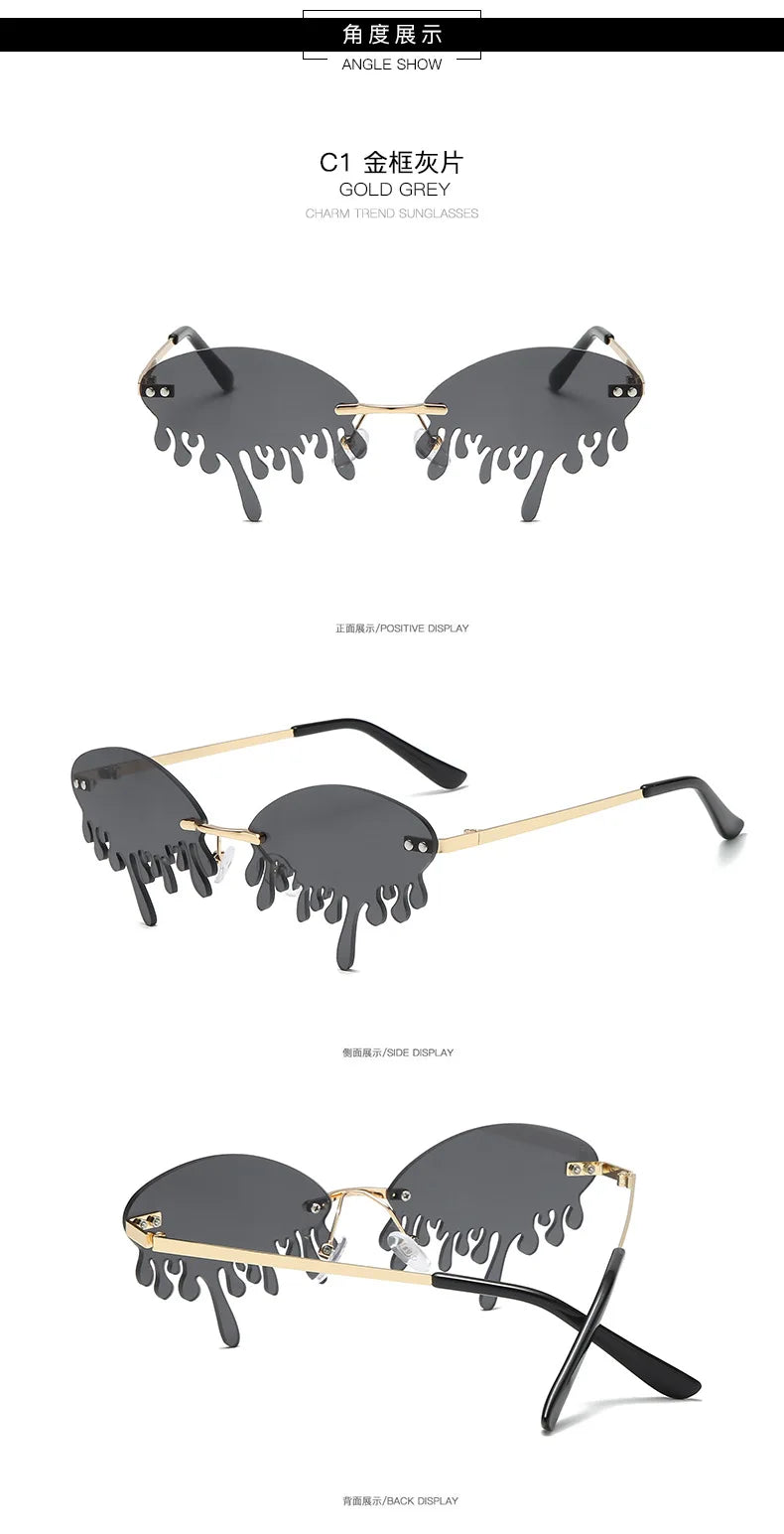 New personalised rimless sunglasses male Europe and the United States prom weird trend of irregular tears sunglasses female