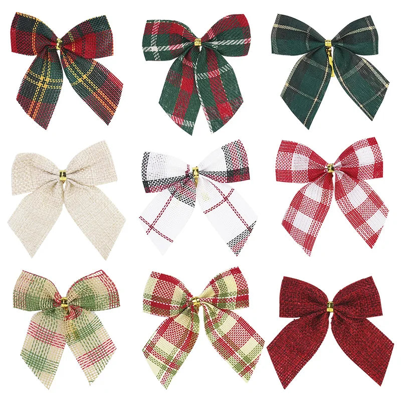 20/10pcs Linen Christmas Bow Decoration Christmas Tree Hanging Ornaments Bowknot For Xmas Wreath New Year 2024 Navidad Gifts Bow