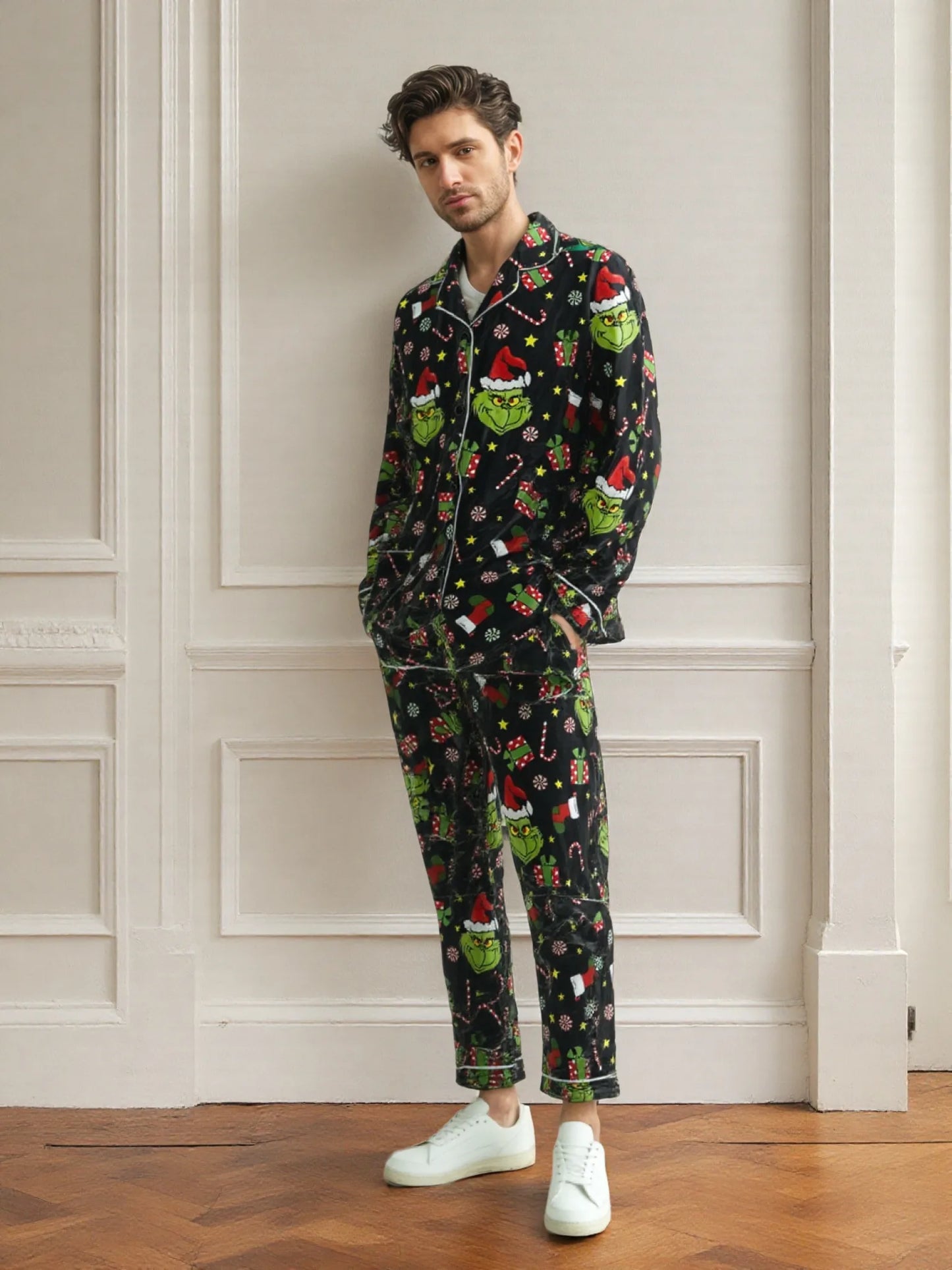 Unisex Christmas Tree Pattern Long-Sleeve Pajama Set Fashionable 3D Print Casual Y2K Style 2025 Collection Comfortable Sleepwear