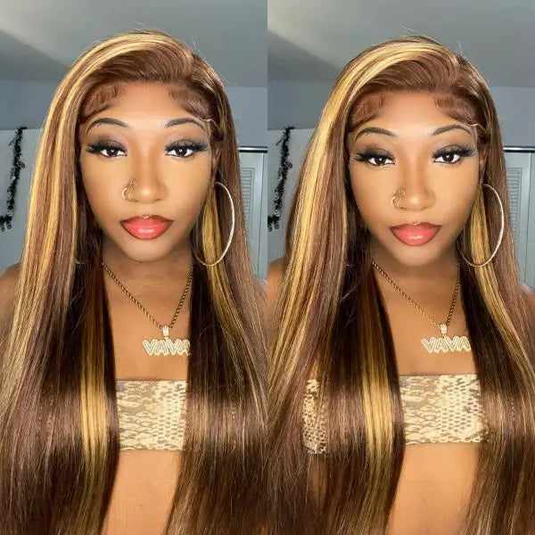 30 inch Honey Blonde Highlight Bundles Human Hair Straight  P4/27 Brazlian Hair Weave Colored Hair Bundles for Women 100g/pc