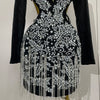 Stock Luxury Diamonds Tassel Sexy Hollow Out Black Mini Dress Woman Evening Celebrate Birthday Party Stage PhotoShoot Costume