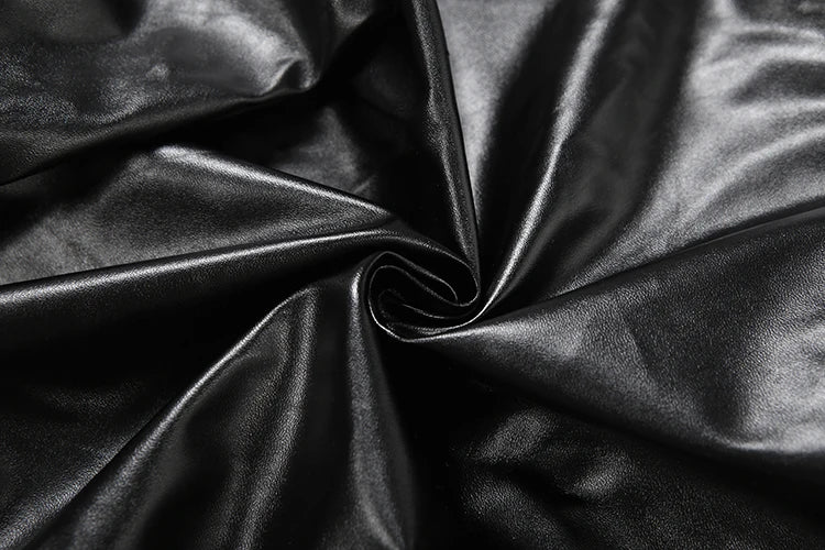 Sisterlinda Faux Leather Single Button Crop Jacket Women Autumn Trend Cross Neck Full Sleeve Wild Style Classic Streetwear Coat