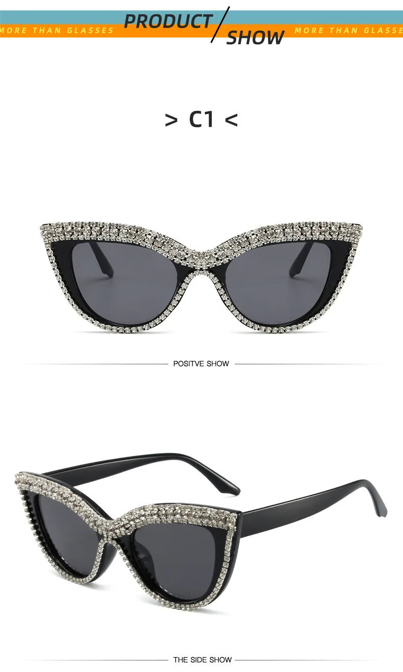 Flower Cat Eye Retro Rhinestones Sun Glasses for Women Elegant Fashion Men Trend Brand Designer Outdoor Party Shades Eyewear