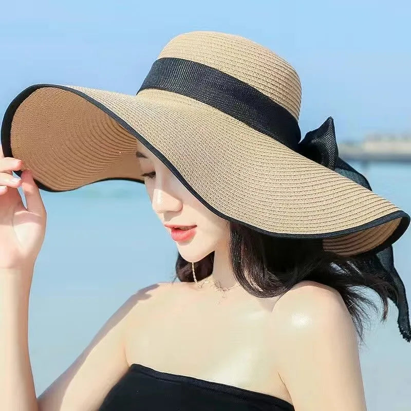 Summer straw hat beach Korean style seaside large brim outdoor sun protection sun hat vacation foldable straw hat  여름모자  모자