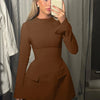 Dulzura Long Sleeves Zipper Bodycon Mini Dress With Pocket Solid Elegant Outfit Office Streetwear Women’S Autumn Winter Clothes