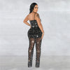 HBLL Women Club Outfits Spaghetti Strap Bodycon Jumpsuits Sparkly Rhinestone Romper Birthday Night Out One Piece Clubwear