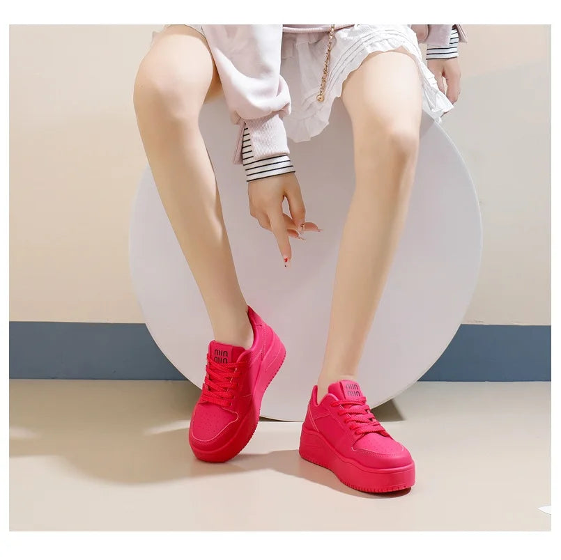 2025 New spring shoes for women green trainers platform lace up sneakers woman hip hop chunky sports shoes faux leather sneaker