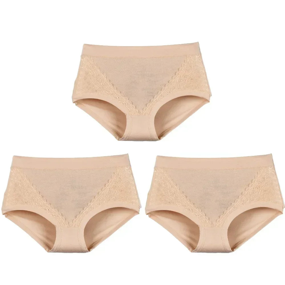 3pcs/pack 2024 Women High Waist Panties Female Briefs Modal Lace Plus Size Underpants Mother Middle Aged Oversize Underwear