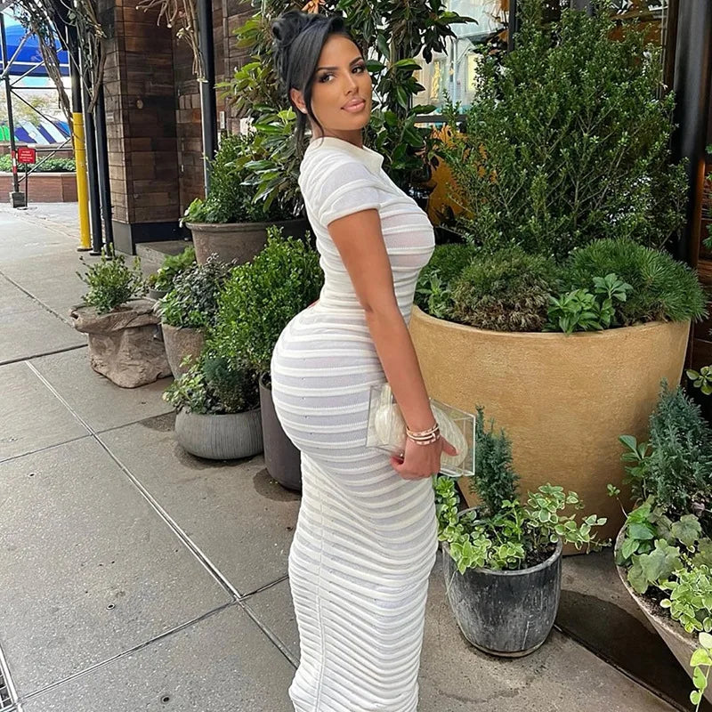 Knitted Long White Dress Women Bodycon Cocktail Evening Dresses Ladies Summer Elegant Luxury Maxi Knit Sexy Party Black Dresses